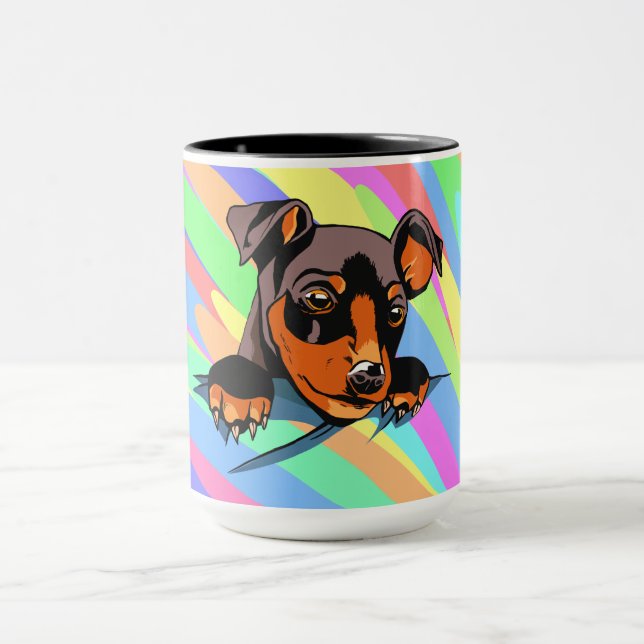 Niedliches Schwarz-Dackel-Welpendesign Tasse (Zentrum)
