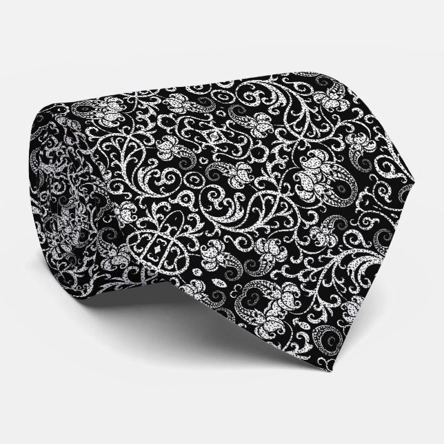 Niedliches Schwarz-Dalmatien-Blume-Hintergrunddesi Krawatte (Gerollt)