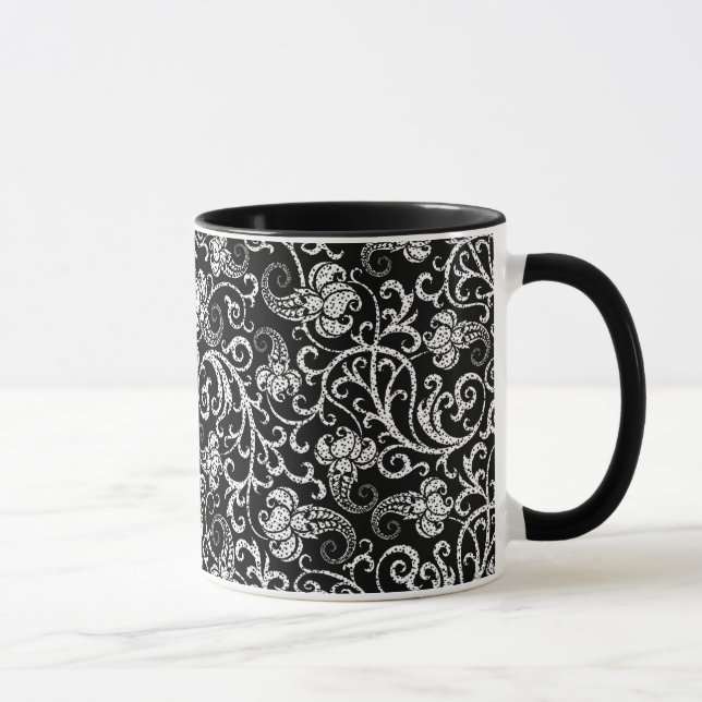 Niedliches Schwarz-Dalmatien-Blume-Hintergrunddesi Tasse (Rechts)