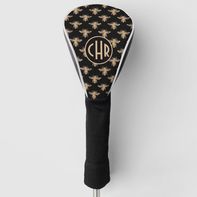 Niedliches Schwarz-Gold-Queen-Monogramm Golf Headcover (Vorderseite)
