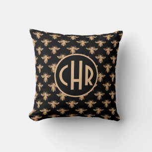 Niedliches Schwarz-Gold-Queen-Monogramm Kissen