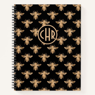 Niedliches Schwarz-Gold-Queen-Monogramm Notizbuch