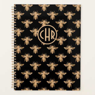 Niedliches Schwarz-Gold-Queen-Monogramm Planer