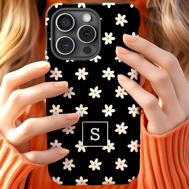 Niedliches Schwarz-Gras-Lilienmuster Monogramm Case-Mate iPhone Hülle (Von Creator hochgeladen)
