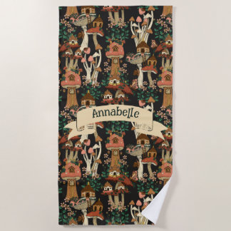 Niedliches Schwarz-Hütte-Core-Mushroom-Muster Strandtuch