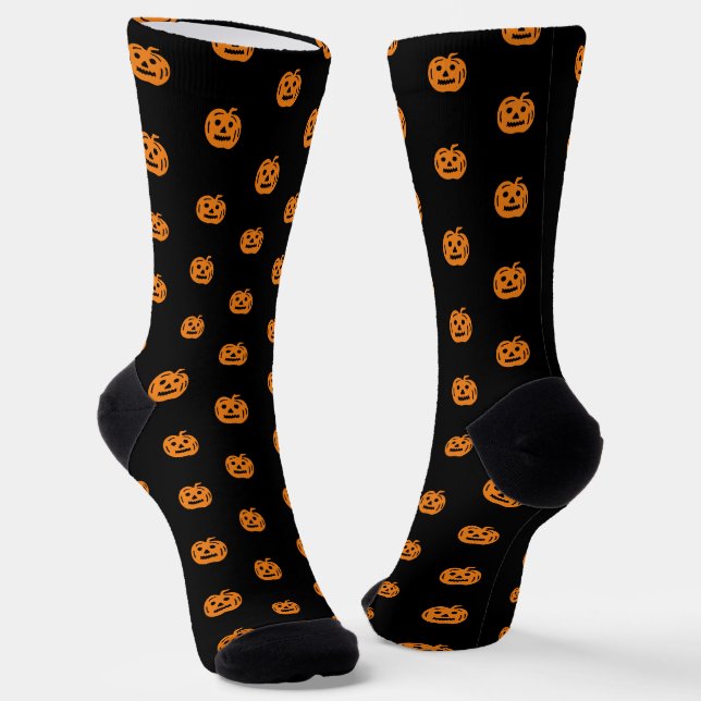 Niedliches Schwarz-Orange-Kürbislaterne-Gesichtsmu Socken (Gewinkelt)