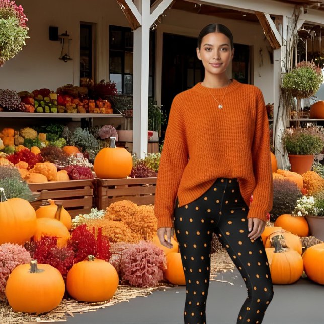 Niedliches Schwarz-Orange-Polka-Punktmuster Leggings (Cute Black Orange Polka Dots Pattern Leggings)