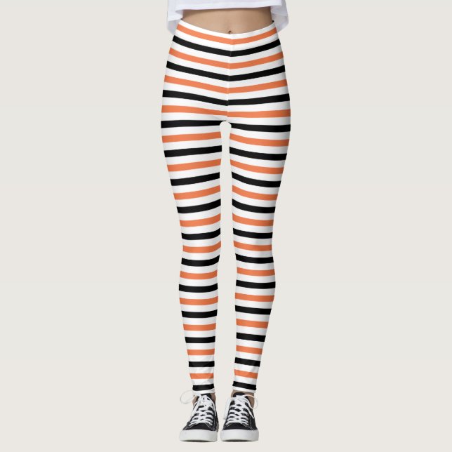 Niedliches Schwarz-Orange-Streifen-Muster Hallowee Leggings (Vorderseite)