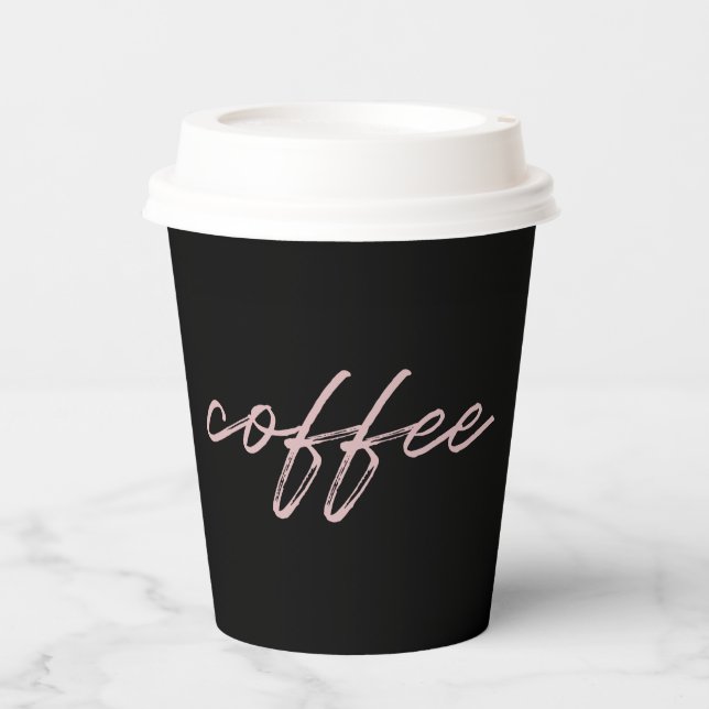 Niedliches Schwarz/Rosa "Kaffee" Minimalistisches  Pappbecher (Vorderseite)