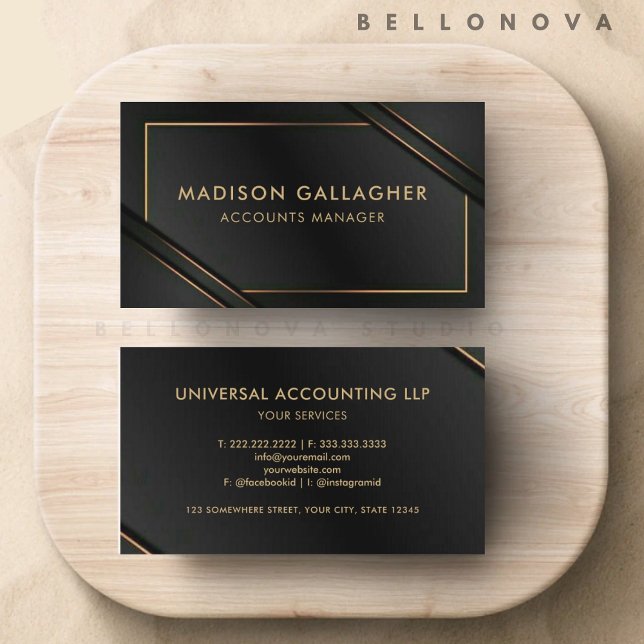 Niedliches Schwarz und Gold Beruflich Visitenkarte (Custom Cute Black And Gold Professional Business Card)