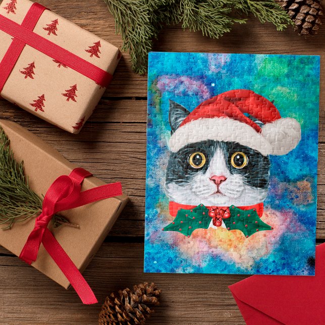 Niedliches Schwarz-Weiß-Katzen Weihnachtsgeschenk Puzzle (Von Creator hochgeladen)