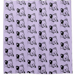 Niedliches Schwarz-Weiß-Katzenwellen Hallo Duschvorhang