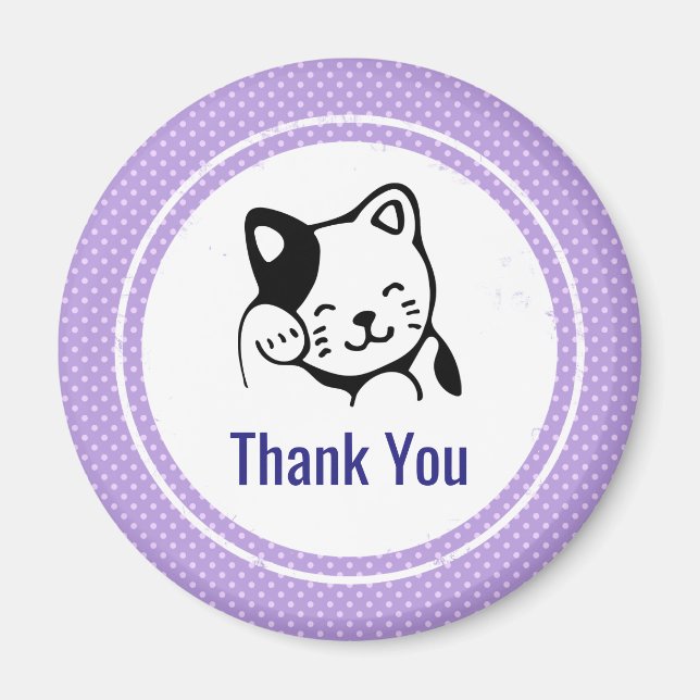 Niedliches Schwarz-Weiß-Katzenwellen Hallo Magnet (Vorne)