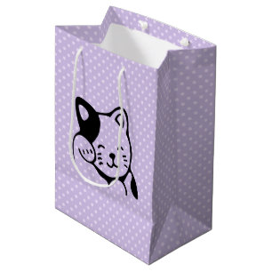 Niedliches Schwarz-Weiß-Katzenwellen Hallo Mittlere Geschenktüte