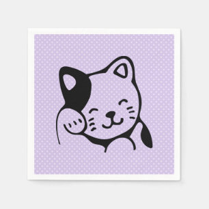 Niedliches Schwarz-Weiß-Katzenwellen Hallo Serviette