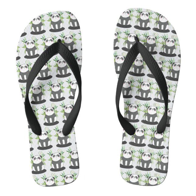 Niedliches Schwarz-Weiß-Panda im Bambusmuster Flip Flops (Fußbett)