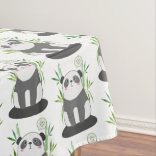Niedliches Schwarz-Weiß-Panda im Bambusmuster Tischdecke
