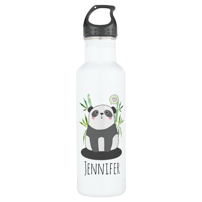 Niedliches Schwarz-Weiß-Panda in Bamboo Edelstahlflasche (Vorderseite)