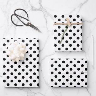 Niedliches Schwarz-Weiß-Polka-Punktmuster Geschenkpapier Set