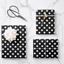 Niedliches Schwarz-Weiß-Polka-Punktmuster Geschenkpapier Set