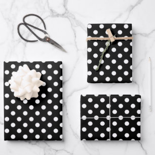 Niedliches Schwarz-Weiß-Polka-Punktmuster Geschenkpapier Set