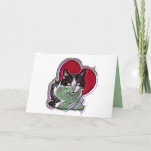 Niedliches Schwarz-Weiß PopArt Tuxedo Katzen Herz Karte