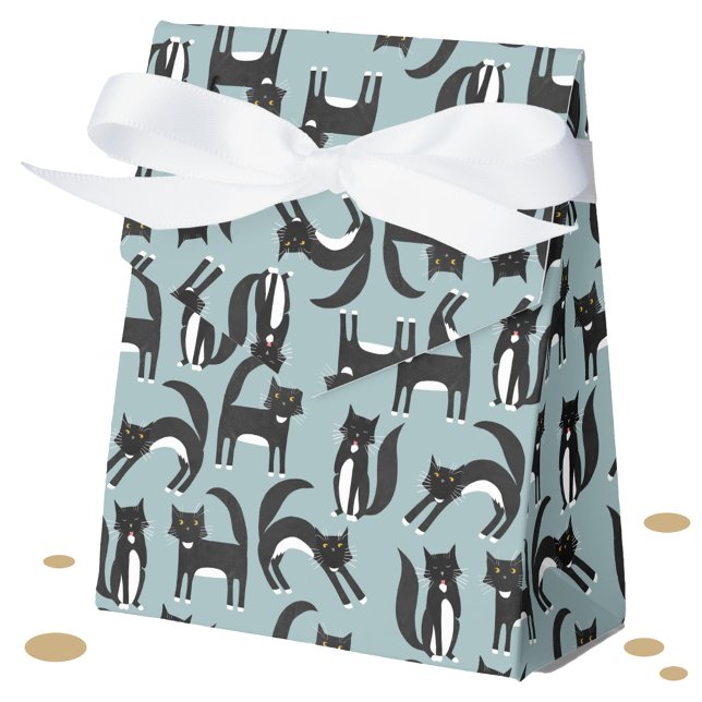 Niedliches Schwarz-Weiß-Tuxedo-Katzenmuster Geschenkschachtel (Black and white tuxedo cat favor box)