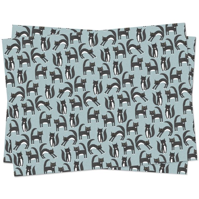 Niedliches Schwarz-Weiß-Tuxedo-Katzenmuster Seidenpapier (Black and white Tuxedo Cat pattern tissue paper)