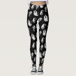 Niedliches Schwarz-Weiß-Wasserfarben-Ghosts Hallow Leggings