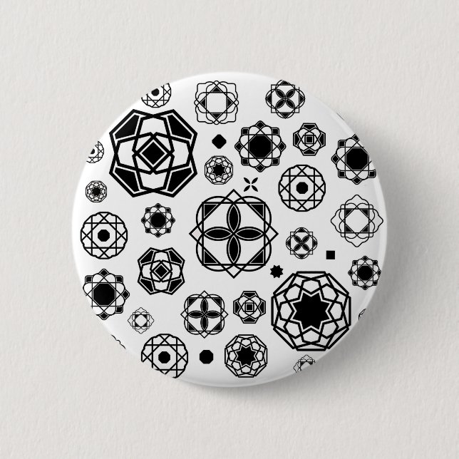 Niedliches Schwarz-weißes arabesque Dekormuster Button (Vorderseite)