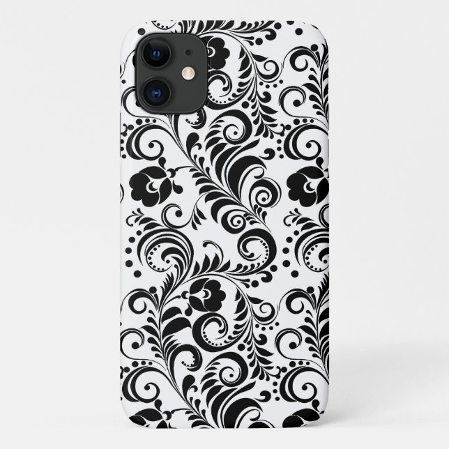 Niedliches Schwarz-weißes Blumendesign Case-Mate iPhone Hülle (Rückseite)