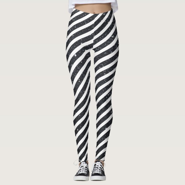 Niedliches Schwarz-weißes Candy Strip Glitzer Must Leggings (Vorderseite)