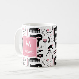 Niedliches Schwarz-weißes Haarstempel-Monogramm Kaffeetasse