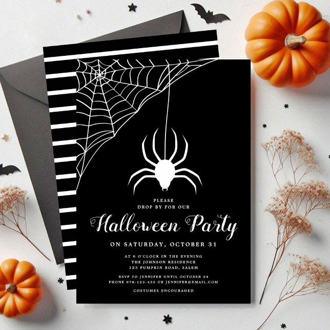 Niedliches schwarz-weißes Halloween-Party Einladung (Cute Spider Black And White Halloween Party Invitation)