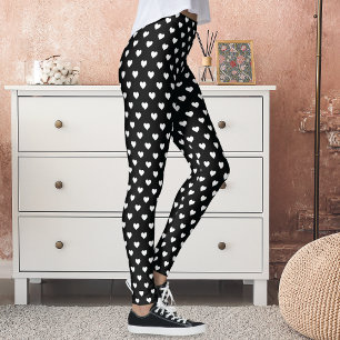 Niedliches Schwarz-weißes Herzmuster Leggings