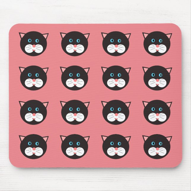 Niedliches Schwarz-weißes Katzengesicht Gemustert Mousepad (Vorne)