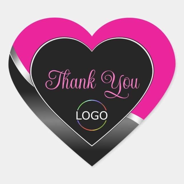 Niedliches schwarz-weißes Logo und bedanktes Danke Herz-Aufkleber (Vorderseite)