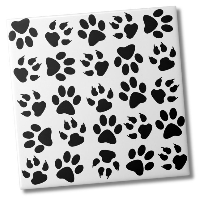 Niedliches Schwarz-weißes Pet-Muster Fliese (Cute Simple Black White Pet Dog Paw Print Pattern Ceramic Tile)