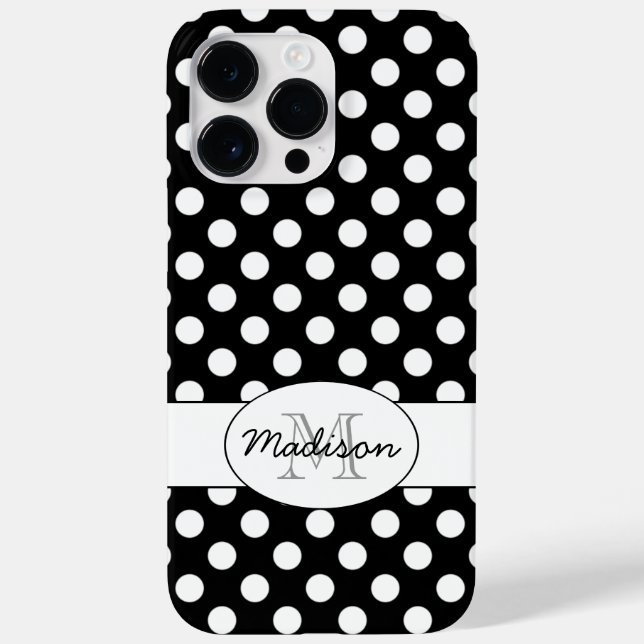 Niedliches Schwarz-weißes Polka-Dotmuster Monogram Case-Mate iPhone Hülle (Rückseite)