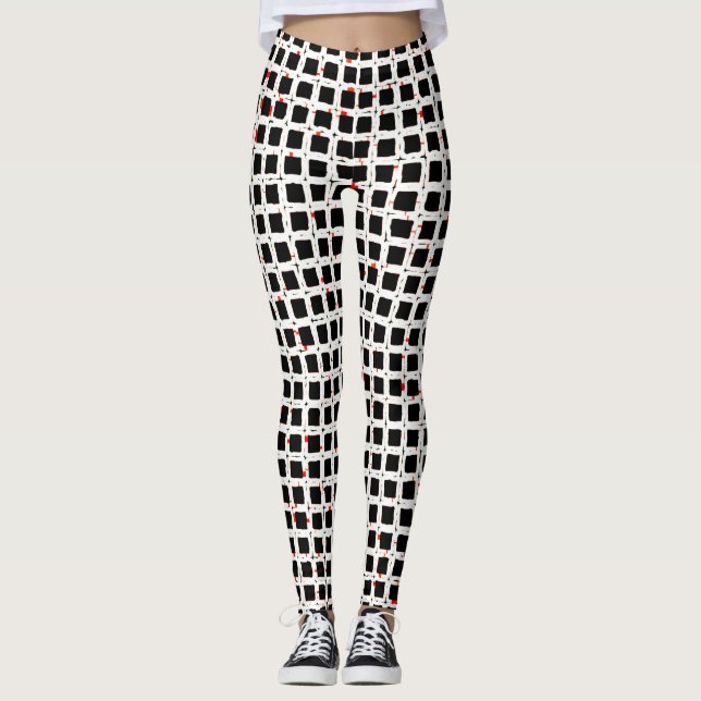 NIEDLICHES Schwarz-weißes rotes Muster Chic Leggings (Vorderseite)