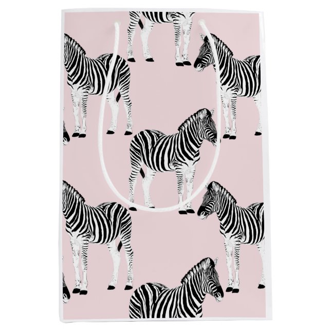 Niedliches Schwarz-weißes Zebra-Pink-Design Mittlere Geschenktüte (Vorderseite)
