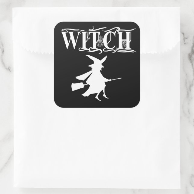 Niedliches Schwarz-Wicked-Flying-Hexe-Halloween Quadratischer Aufkleber (Tasche)