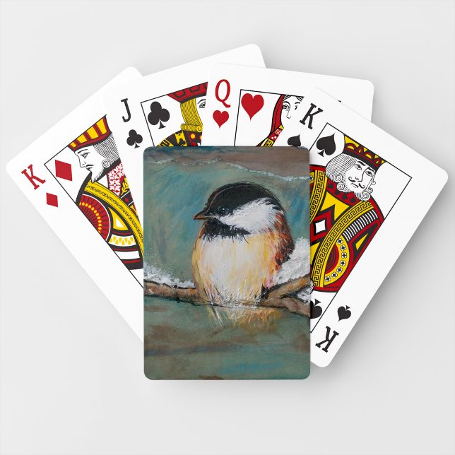 Niedliches Schwarz-Zacken-Chickadee-Bird Wintergem Spielkarten (Cute Chickadee Bird Art playing cards from Jenn's Emporium. )
