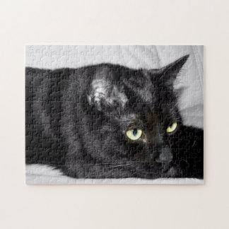 Niedliches schwarze Katzen-Porträt Puzzle