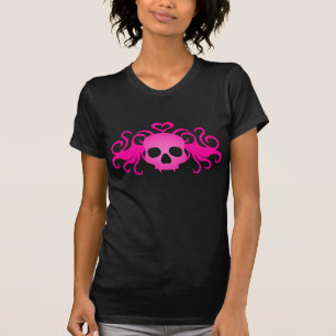 Niedliches Schwarzes des rosa Schädels des Vampir T-Shirt