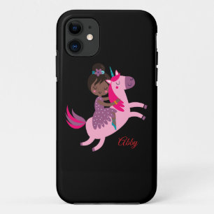 Niedliches Schwarzes Haar Reiten auf einem Einhorn Case-Mate iPhone Hülle