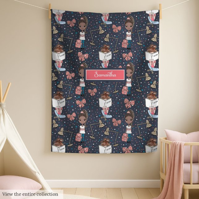 Niedliches schwarzes Hautmädchen zurück zur Schuld Fleecedecke (Cute black skin little girl back to school blanket)