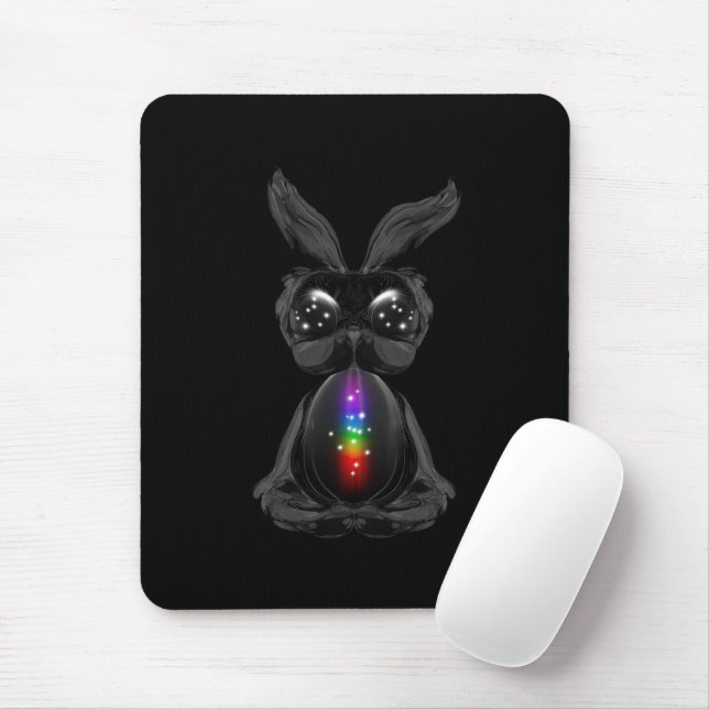 Niedliches Schwarzes Kaninchen mit Chakra-Rainbow- Mousepad (Mit Mouse)