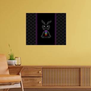 Niedliches Schwarzes Kaninchen mit Chakra-Rainbow- Poster