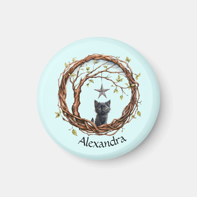 Niedliches Schwarzes Kätzchen beim Stern Magnet (Vorne)